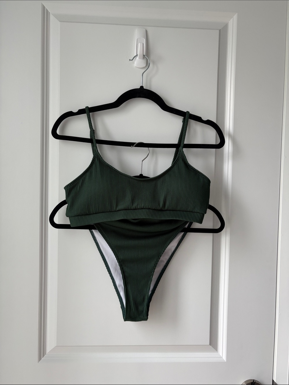 SHEIN Green Ribbed High Waisted Bikini Set